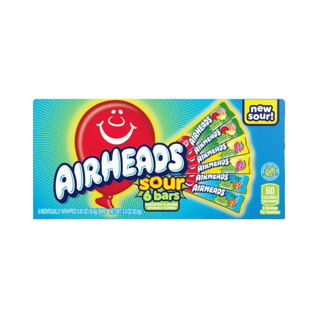 Airheads Sour 6 Bars multipack of American sour taffy candy