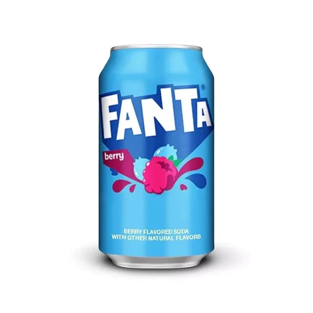 Can of American Fanta Berry soda, showing its deep, vivid US-only colour and flavour